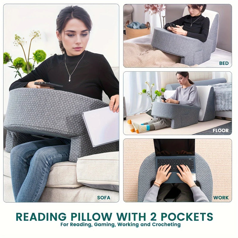 U-shaped memory foam armrest cushion, ideal for reading and working.