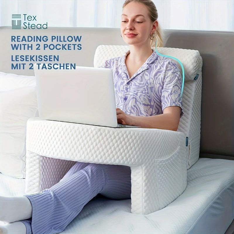 U-shaped memory foam armrest cushion, ideal for reading and working.