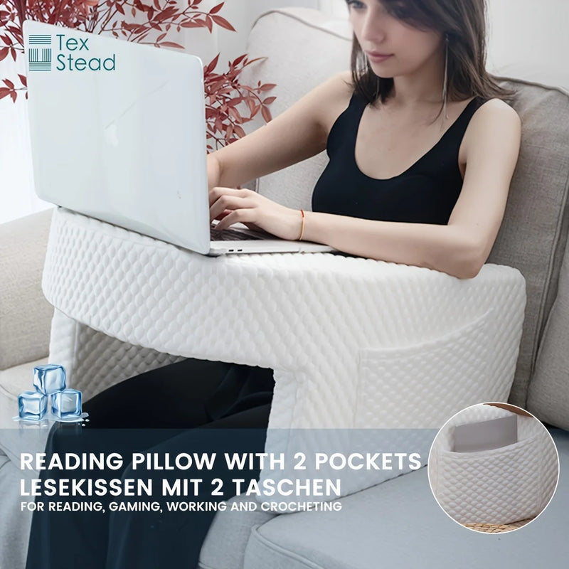 U-shaped memory foam armrest cushion, ideal for reading and working.