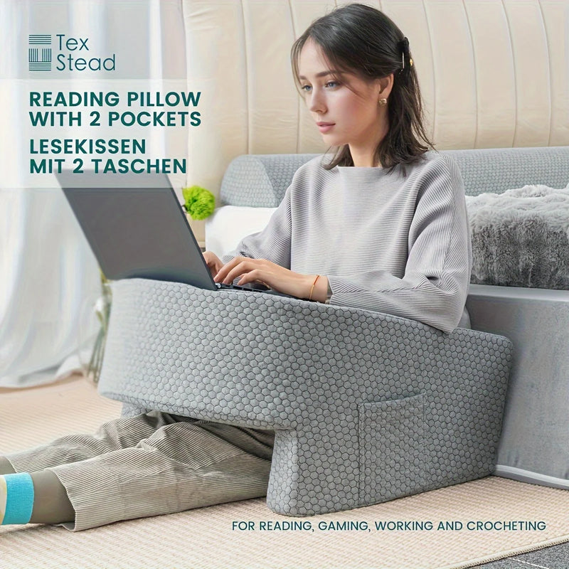 U-shaped memory foam armrest cushion, ideal for reading and working.