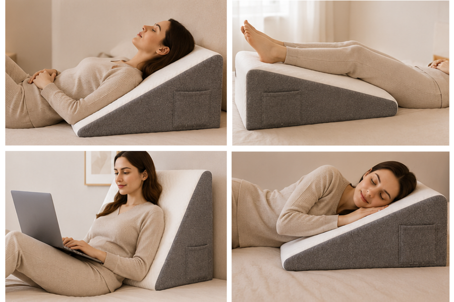 Back rest. Leg rest. Bed desk. Side support.