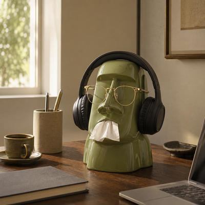 Moai Desktop Organiser for Glasses, Headset & Tissues