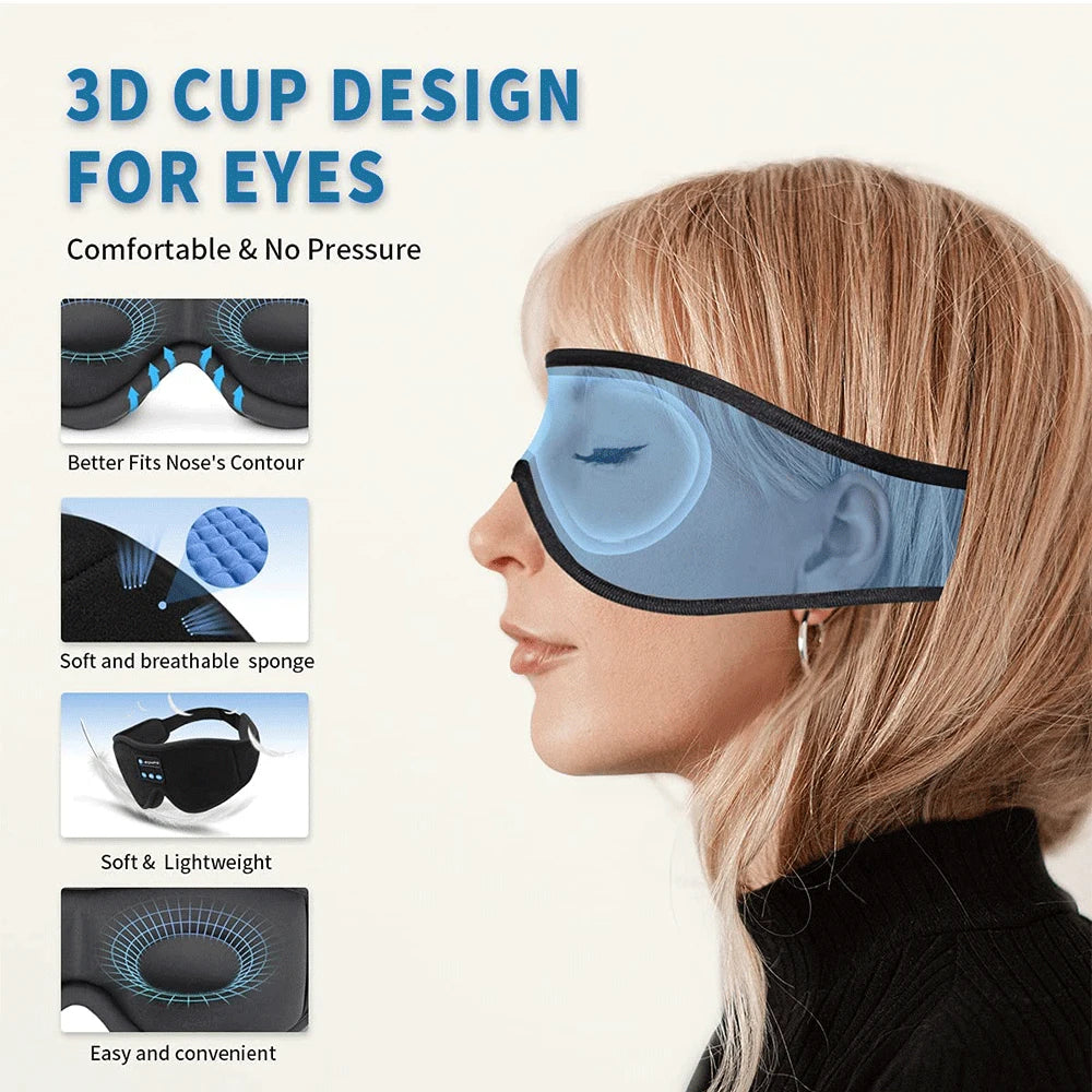 Mask For Sleep Headphones Bluetooth 3D Eye Mask MuHush Bluetooth Sleep Mask with Built-In Headphonessic Play Sleeping Headphones with Built-in HD Speaker