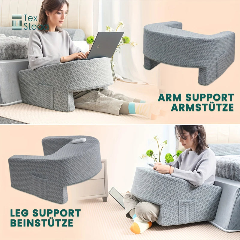 U-shaped memory foam armrest cushion, ideal for reading and working.