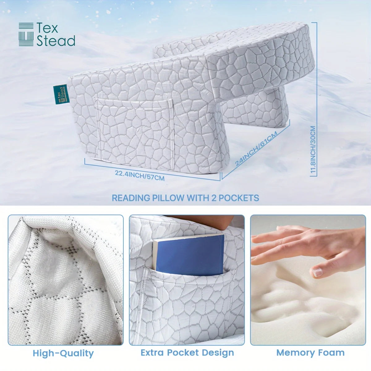 U-shaped memory foam armrest cushion, ideal for reading and working.
