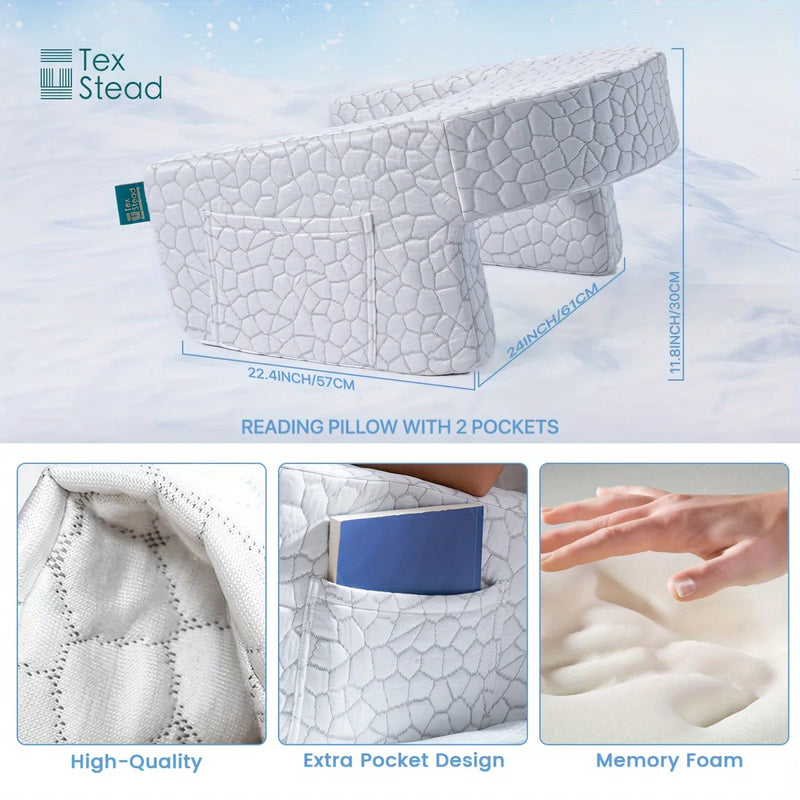 U-shaped memory foam armrest cushion, ideal for reading and working.