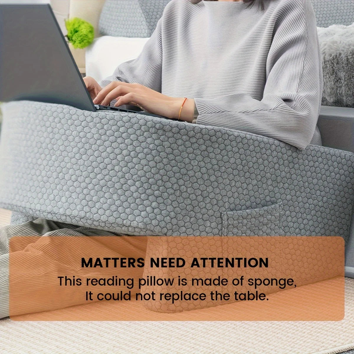 U-shaped memory foam armrest cushion, ideal for reading and working.