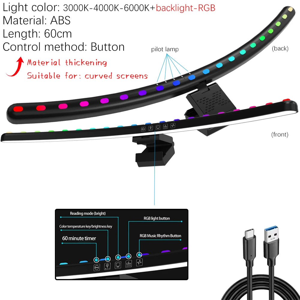 RGB Monitor & Desktop LED Light Bar — Colour-Changing Bias Lighting